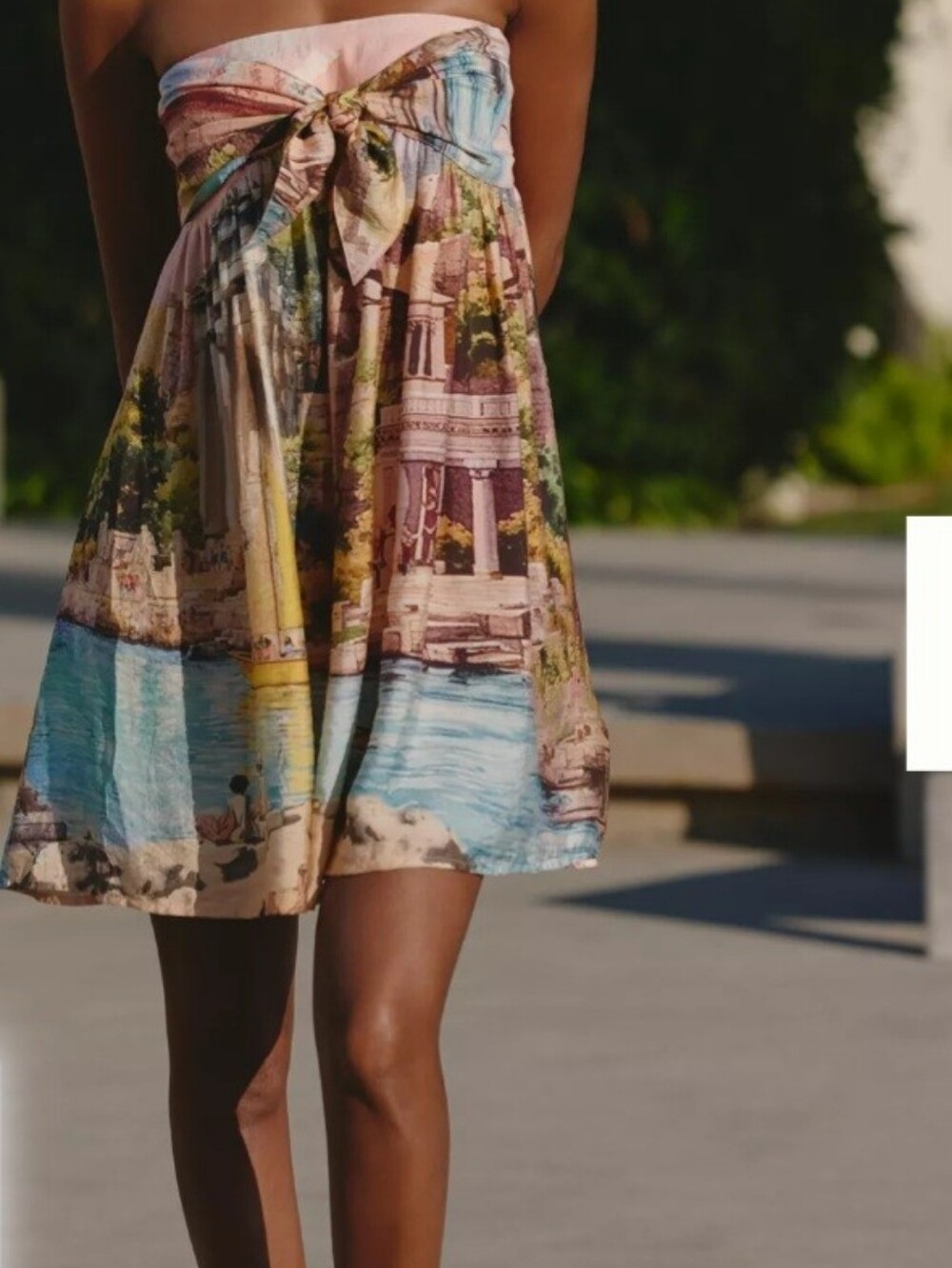 Strapless Pink Multi Scenic Print Beach Cover-Up